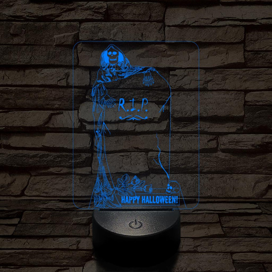 Halloween-i sírkő 7 színű  3D led lámpa