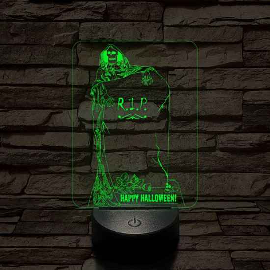 Halloween-i sírkő 7 színű  3D led lámpa