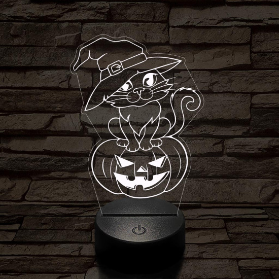 Halloween macska 7 színű  3D led lámpa