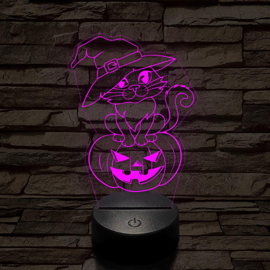 Halloween macska 7 színű  3D led lámpa