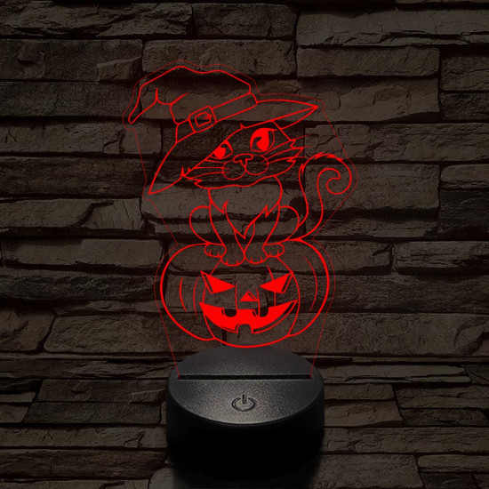 Halloween macska 7 színű  3D led lámpa