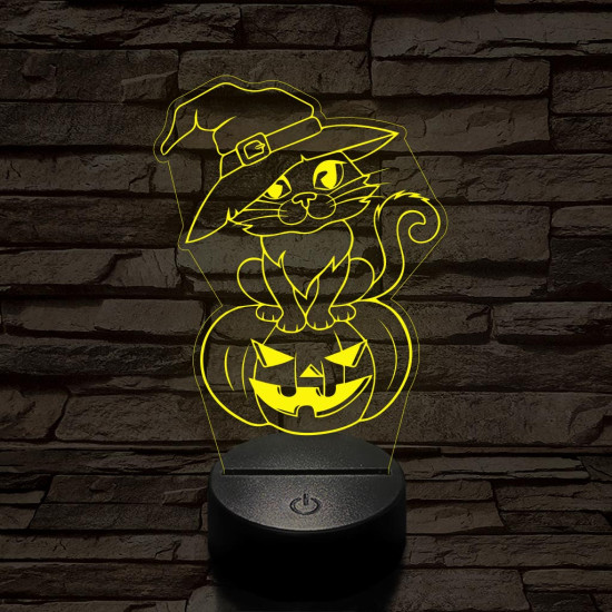 Halloween macska 7 színű  3D led lámpa