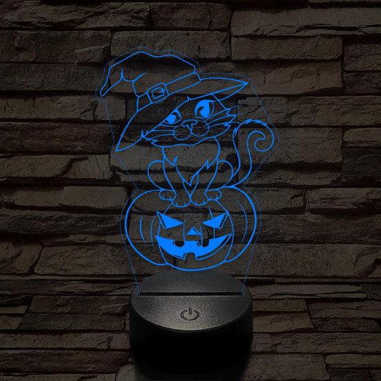 Halloween macska 7 színű  3D led lámpa
