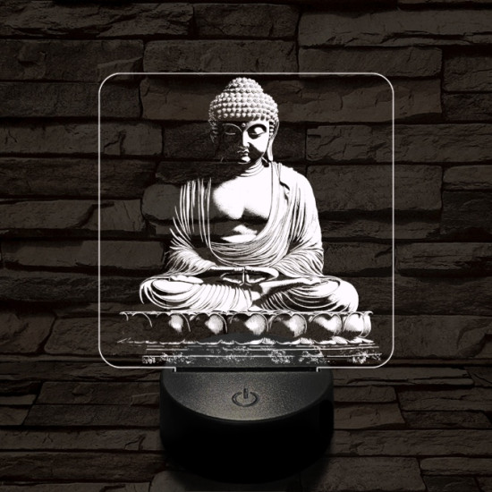 Buddha szobor 7 színű, színváltós, valósághű 3D led lámpa