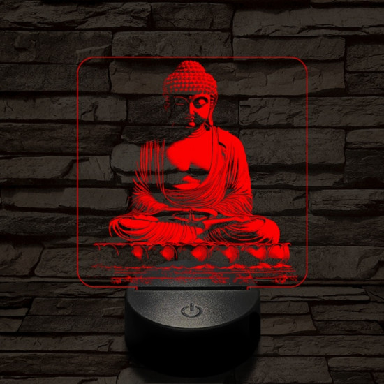 Buddha szobor 7 színű, színváltós, valósághű 3D led lámpa
