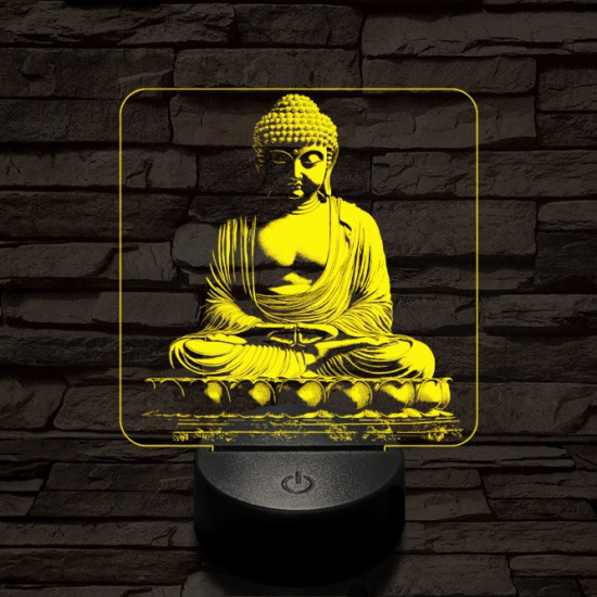Buddha szobor 7 színű, színváltós, valósághű 3D led lámpa