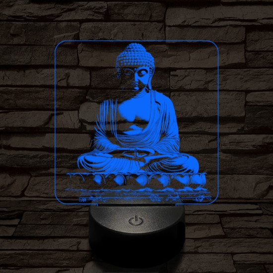 Buddha szobor 7 színű, színváltós, valósághű 3D led lámpa