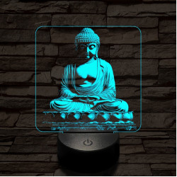 Buddha szobor 7 színű, színváltós, valósághű 3D led lámpa