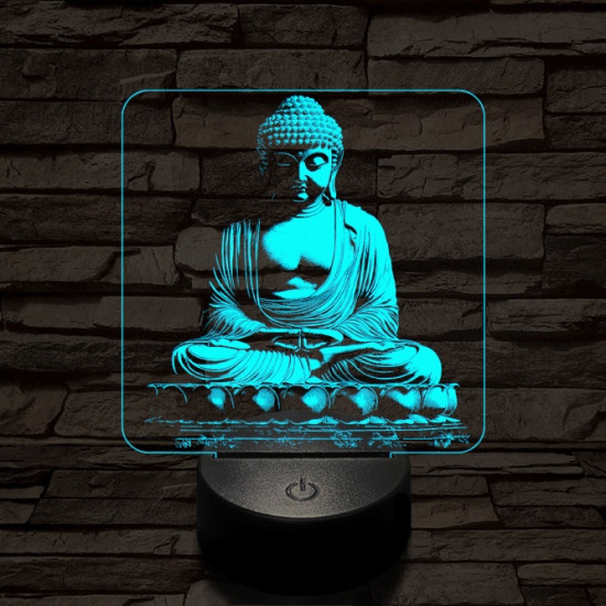 Buddha szobor 7 színű, színváltós, valósághű 3D led lámpa