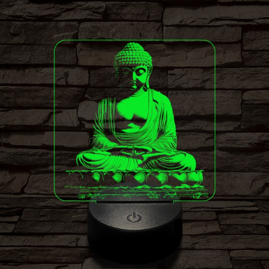 Buddha szobor 7 színű, színváltós, valósághű 3D led lámpa