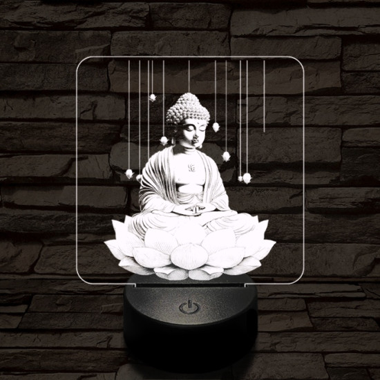 Buddha lótuszon 7 színű, színváltós valósághű 3D led lámpa