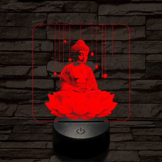 Buddha lótuszon 7 színű, színváltós valósághű 3D led lámpa