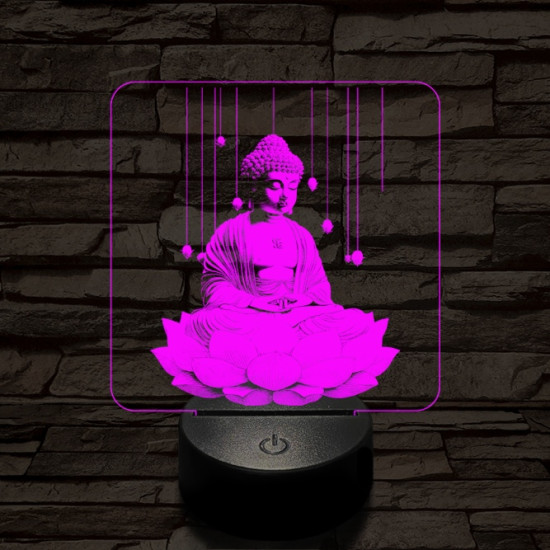Buddha lótuszon 7 színű, színváltós valósághű 3D led lámpa