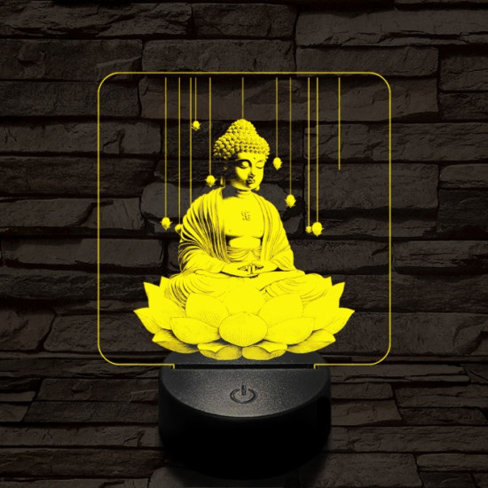 Buddha lótuszon 7 színű, színváltós valósághű 3D led lámpa