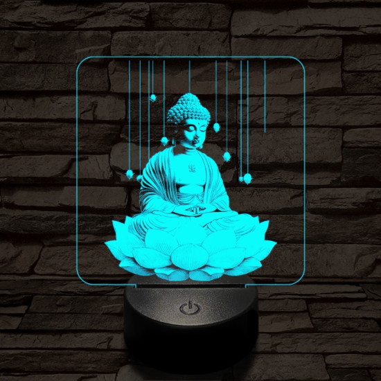 Buddha lótuszon 7 színű, színváltós valósághű 3D led lámpa