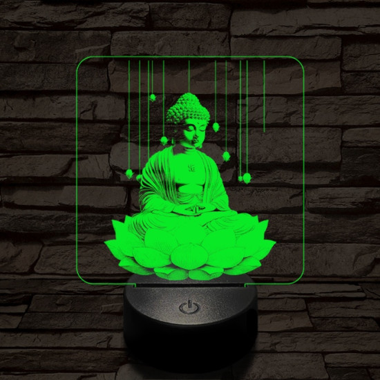 Buddha lótuszon 7 színű, színváltós valósághű 3D led lámpa