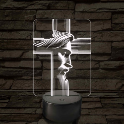 Jézus arcképe kereszttel - 7 színű, színváltós 3D led lámpa