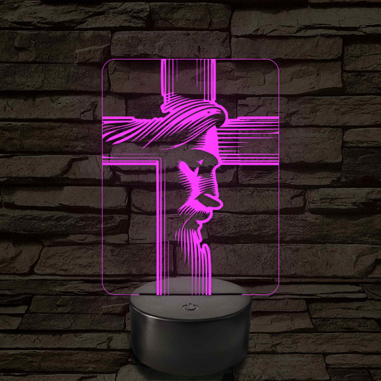 Jézus arcképe kereszttel - 7 színű, színváltós 3D led lámpa