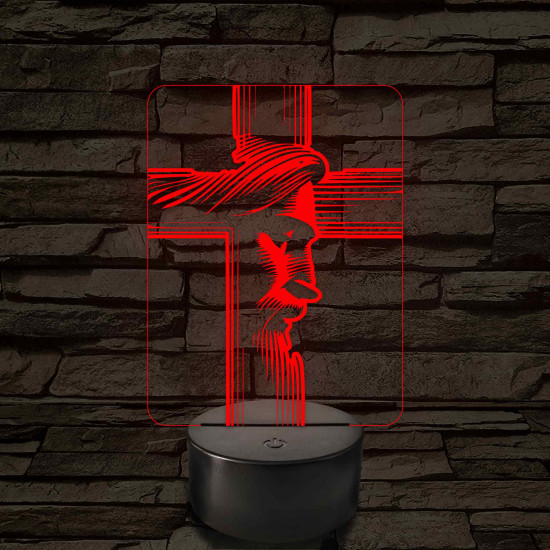 Jézus arcképe kereszttel - 7 színű, színváltós 3D led lámpa