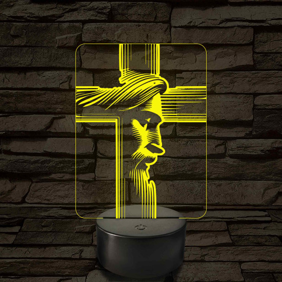 Jézus arcképe kereszttel - 7 színű, színváltós 3D led lámpa