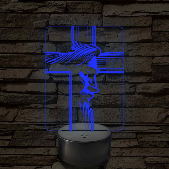 Jézus arcképe kereszttel - 7 színű, színváltós 3D led lámpa