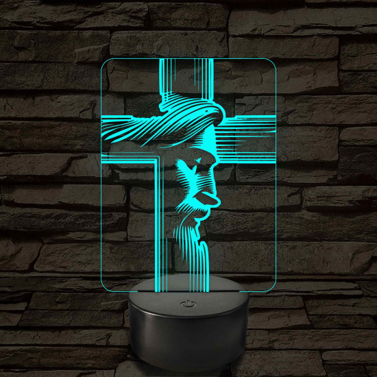 Jézus arcképe kereszttel - 7 színű, színváltós 3D led lámpa