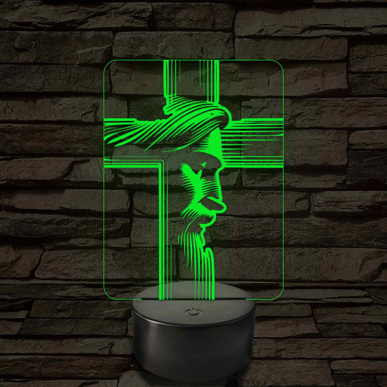 Jézus arcképe kereszttel - 7 színű, színváltós 3D led lámpa