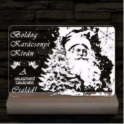 Karácsonyi képeslap egyedi családi névvel személyre szabott 20 cm fa talppal 7 színű 3D led lámpa