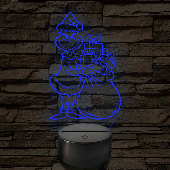 Grincs ajándékos zsákkal – 7 színű, színváltós 3D LED lámpa