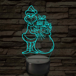 Grincs ajándékos zsákkal – 7 színű, színváltós 3D LED lámpa