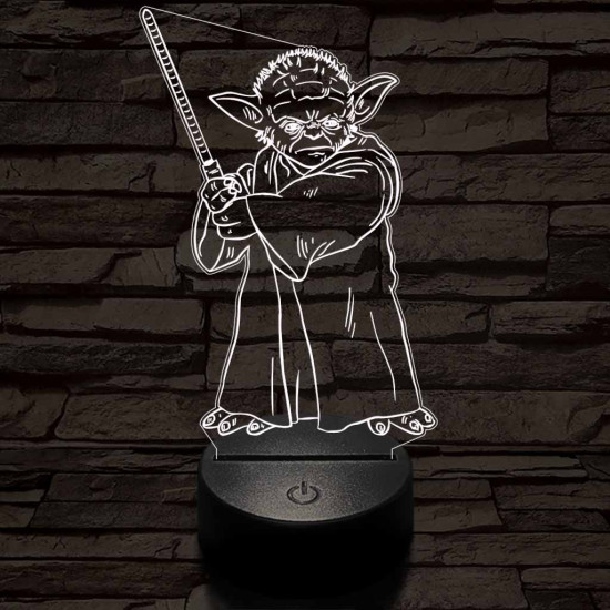 Yoda fénykarddal 7 színű  3D led lámpa