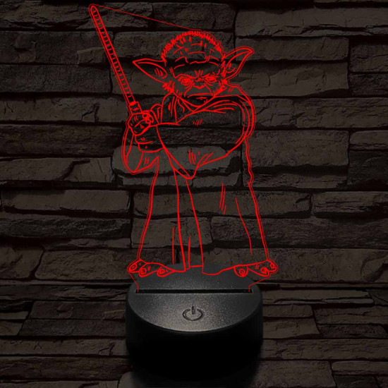 Yoda fénykarddal 7 színű  3D led lámpa