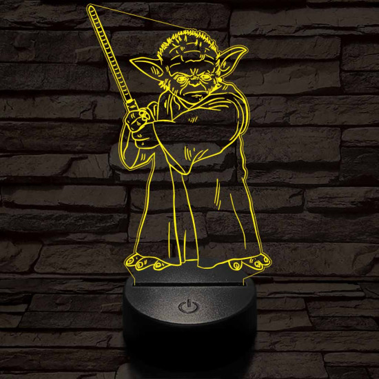 Yoda fénykarddal 7 színű  3D led lámpa
