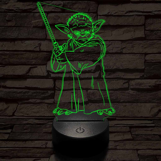 Yoda fénykarddal 7 színű  3D led lámpa