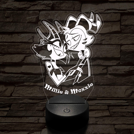 Helluva Boss Millie & Moxxie 7 színű 3D led lámpa