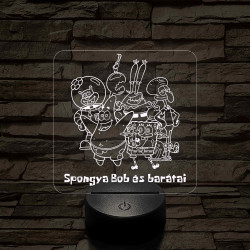 SpongyaBob és barátai – 7 színű, színváltós 3D LED lámpa (műanyagtalpas)