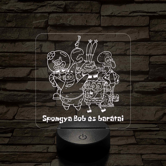 SpongyaBob és barátai – 7 színű, színváltós 3D LED lámpa (műanyagtalpas)