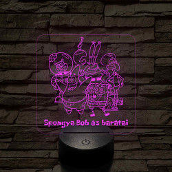 SpongyaBob és barátai – 7 színű, színváltós 3D LED lámpa (műanyagtalpas)