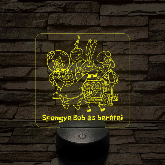 SpongyaBob és barátai – 7 színű, színváltós 3D LED lámpa (műanyagtalpas)