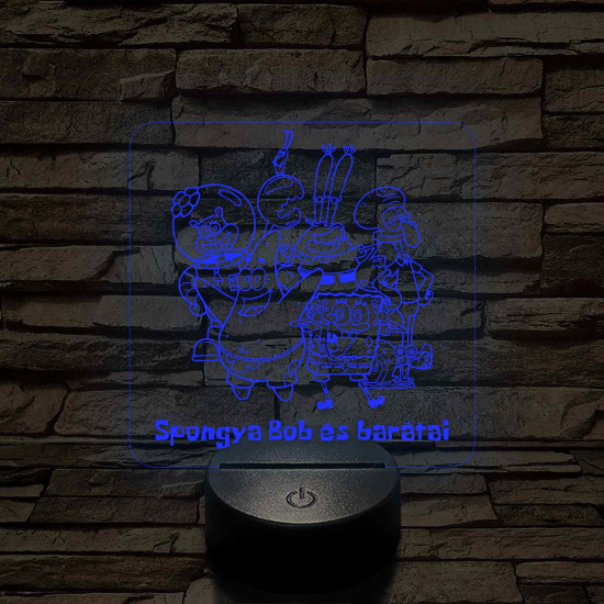 SpongyaBob és barátai – 7 színű, színváltós 3D LED lámpa (műanyagtalpas)