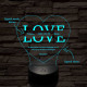 Egyedi esküvős, Valentinos szív-alakú beírós LOVE szív-forma 7 színű 3D led lámpa