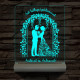 Borostyános kapu  eljegyzés, esküvő személyre szabott 20 cm fa talppal 7 színű 3D led lámpa