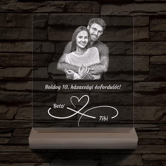 Örökké házasok fotógravírozás fatalppal 7 színű 3D led lámpa