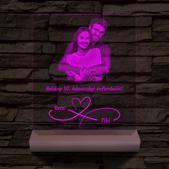 Örökké házasok fotógravírozás fatalppal 7 színű 3D led lámpa