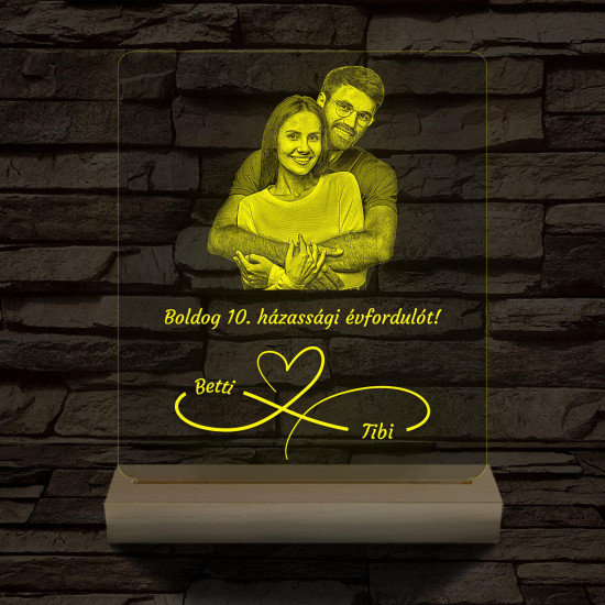 Örökké házasok fotógravírozás fatalppal 7 színű 3D led lámpa