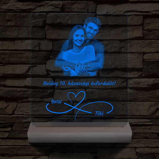 Örökké házasok fotógravírozás fatalppal 7 színű 3D led lámpa