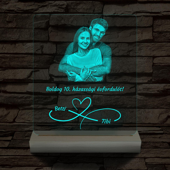 Örökké házasok fotógravírozás fatalppal 7 színű 3D led lámpa