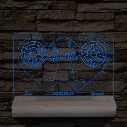 Két szív, két arc, két név személyre szabott fatalppal 7 színű 3D led lámpa