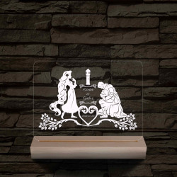 Esküvő, Hercegnő és Lovagja  személyre szabott 20 cm fa talppal 7 színű 3D led lámpa