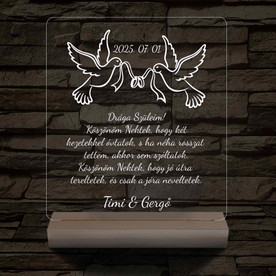 Szülőköszöntő – „Drága Szüleim!” – 7 színű, színváltós 3D LED lámpa